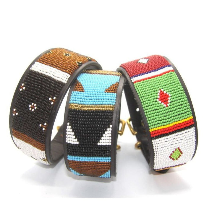 Large (Extra-wide) beaded leather Dog Collars - Neck size 18