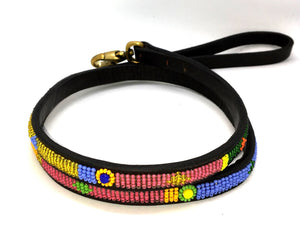 Toy & Small beaded leather Dog Leads - 1/2" (1.5cm) wide - 44" (112cm) long - Click to select colour