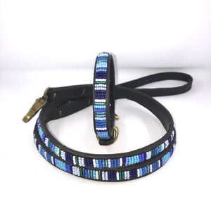 Small breed beaded leather Dog Collars - Neck size 11"-13" (28-34cm) 1/2" (1.5cm) wide - Click to select colour