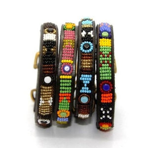 Small breed beaded leather Dog Collars - Neck size 11"-13" (28-34cm) 1/2" (1.5cm) wide - Click to select colour