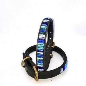 Small breed beaded leather Dog Collars - Neck size 11"-13" (28-34cm) 1/2" (1.5cm) wide - Click to select colour