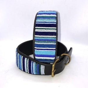 Large (Extra-wide) beaded leather Dog Collars - Neck size 18"-20" (46-51cm) 2" (5cm) extra-wide - Click to select colour