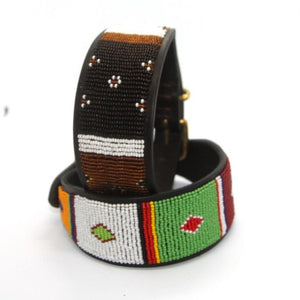Lurcher beaded leather Dog Collars - Neck size 13"-15" (33-39cm) 2" (5cm) wide - Click to select colour