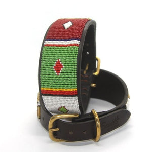 Large (Extra-wide) beaded leather Dog Collars - Neck size 18"-20" (46-51cm) 2" (5cm) extra-wide - Click to select colour