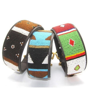 Greyhound beaded leather Dog Collars - Neck size 15"-17" (38-44cm) 2" (5cm) wide - Click to select colour