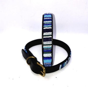 Medium breed beaded leather Dog Collars - Neck size 15"-17" (38-44cm) 3/4" (2cm) wide - Click to select colour
