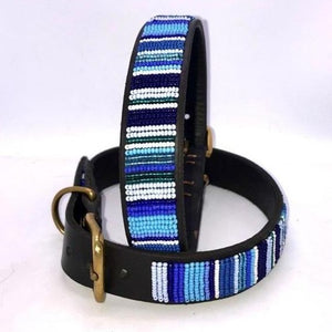 XL/Mountain breeds beaded leather Dog Collars - Neck size 21"-23" (53-59cm) 1" (3cm) wide - Click to select colour
