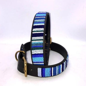 Medium breed (wide) beaded leather Dog Collars - Neck size 15"-17" (38-44cm)  1" (3cm) wide - Click to select colour