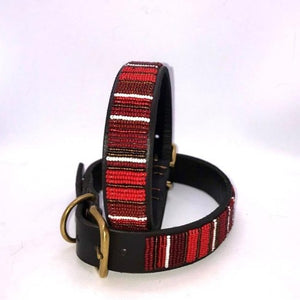 Medium breed (wide) beaded leather Dog Collars - Neck size 15"-17" (38-44cm)  1" (3cm) wide - Click to select colour