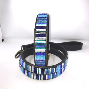 Medium breed (wide) beaded leather Dog Collars - Neck size 15"-17" (38-44cm)  1" (3cm) wide - Click to select colour