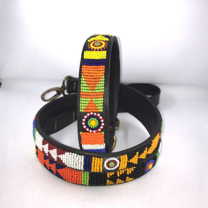 Medium breed (wide) beaded leather Dog Collars - Neck size 15"-17" (38-44cm)  1" (3cm) wide - Click to select colour