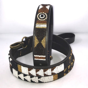XL/Mountain breeds beaded leather Dog Collars - Neck size 21"-23" (53-59cm) 1" (3cm) wide - Click to select colour