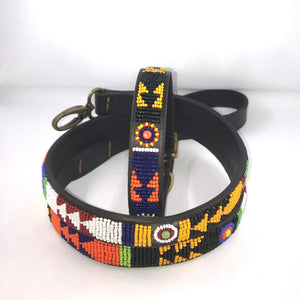 Small breed (wide) beaded leather Dog Collars - Neck size 11"-13" (28-33cm) 3/4" (2cm) wide - Click to select colour