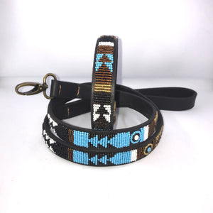 Medium breed beaded leather Dog Collars - Neck size 15"-17" (38-44cm) 3/4" (2cm) wide - Click to select colour