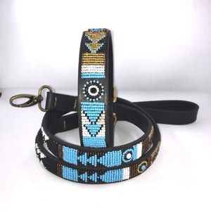 Medium breed (wide) beaded leather Dog Collars - Neck size 15"-17" (38-44cm)  1" (3cm) wide - Click to select colour