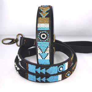 XL/Mountain breeds beaded leather Dog Collars - Neck size 21"-23" (53-59cm) 1" (3cm) wide - Click to select colour