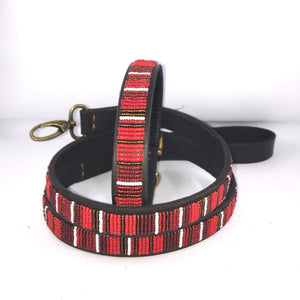 Large breed beaded leather Dog Collars - Neck size 18"-20" (46-51cm) 3/4" (2cm) wide - Click to select colour