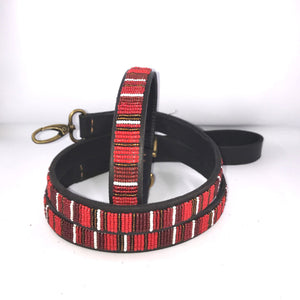 Small breed (wide) beaded leather Dog Collars - Neck size 11"-13" (28-33cm) 3/4" (2cm) wide - Click to select colour