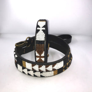 Medium breed beaded leather Dog Collars - Neck size 15"-17" (38-44cm) 3/4" (2cm) wide - Click to select colour