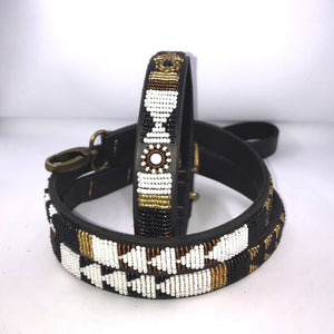 Small breed (wide) beaded leather Dog Collars - Neck size 11"-13" (28-33cm) 3/4" (2cm) wide - Click to select colour