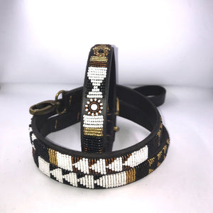 Small breed (long) beaded leather Dog Collars - Neck size 12"-14" (30-36cm) 3/4" (2cm) wide - Click to select colour