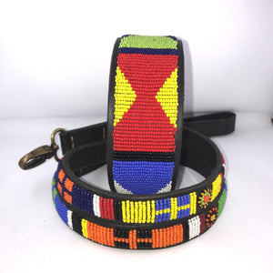 Large (Extra-wide) beaded leather Dog Collars - Neck size 18"-20" (46-51cm) 2" (5cm) extra-wide - Click to select colour