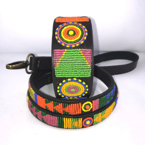 Large (Extra-wide) beaded leather Dog Collars - Neck size 18"-20" (46-51cm) 2" (5cm) extra-wide - Click to select colour