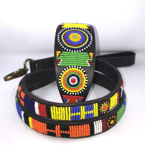 Large (Extra-wide) beaded leather Dog Collars - Neck size 18"-20" (46-51cm) 2" (5cm) extra-wide - Click to select colour