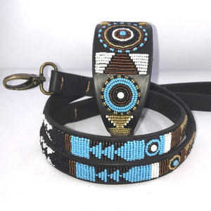 Whippet beaded leather Dog Collars - Neck size 11"-13" (28-34cm) 2" (5cm) wide - Click to select colour