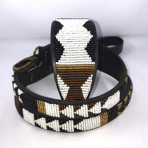 Whippet beaded leather Dog Collars - Neck size 11"-13" (28-34cm) 2" (5cm) wide - Click to select colour