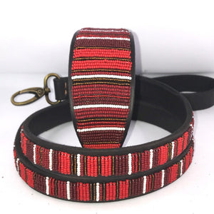 Whippet beaded leather Dog Collars - Neck size 11"-13" (28-34cm) 2" (5cm) wide - Click to select colour