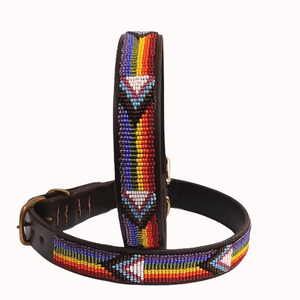 Small breed (long) beaded leather Dog Collars - Neck size 12"-14" (30-36cm) 3/4" (2cm) wide - Click to select colour