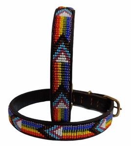 Large breed beaded leather Dog Collars - Neck size 18"-20" (46-51cm) 3/4" (2cm) wide - Click to select colour