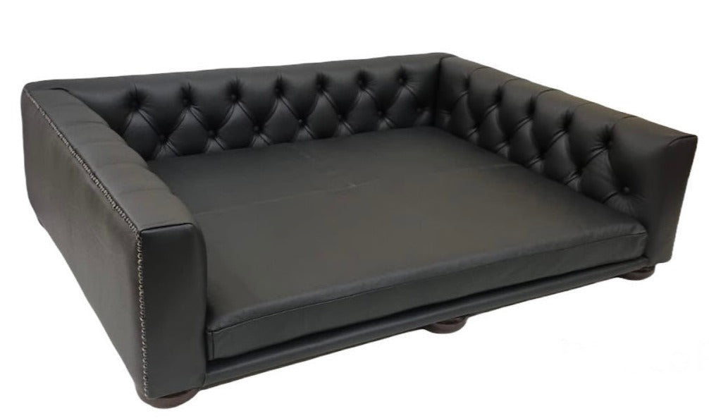 Large Kensington bed in Black real leather - New