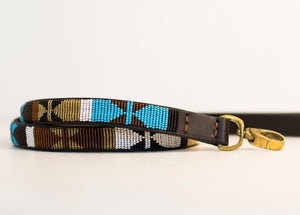 Medium & Large breed beaded leather Dog Leads - 3/4" (2cm) wide - 44" (112cm) Long - Click to select colour