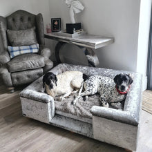 Load image into Gallery viewer, Small Windsor bed in Silver Crushed velvet - Ex-Display Scott's of London