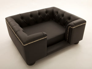 Small Sandringham bed in Black real leather - New
