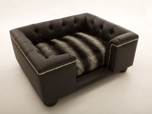 Small Sandringham bed in Black real leather - New