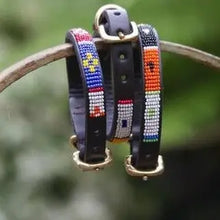 Load image into Gallery viewer, Puppy/Toy Dog beaded leather collars - Neck size 9"-11" (23-29cm) 1/2" (1.5cm) wide - Click to select colour Scott's of London