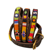 Load image into Gallery viewer, Puppy/Toy Dog beaded leather collars - Neck size 9&quot;-11&quot; (23-29cm) 1/2&quot; (1.5cm) wide - Click to select colour