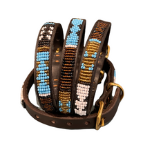 Load image into Gallery viewer, Puppy/Toy Dog beaded leather collars - Neck size 9&quot;-11&quot; (23-29cm) 1/2&quot; (1.5cm) wide - Click to select colour